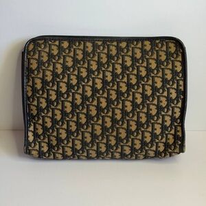 Vintage Christian Dior Large Clutch Bag in Navy Blue Trotter Jacquard Canvas